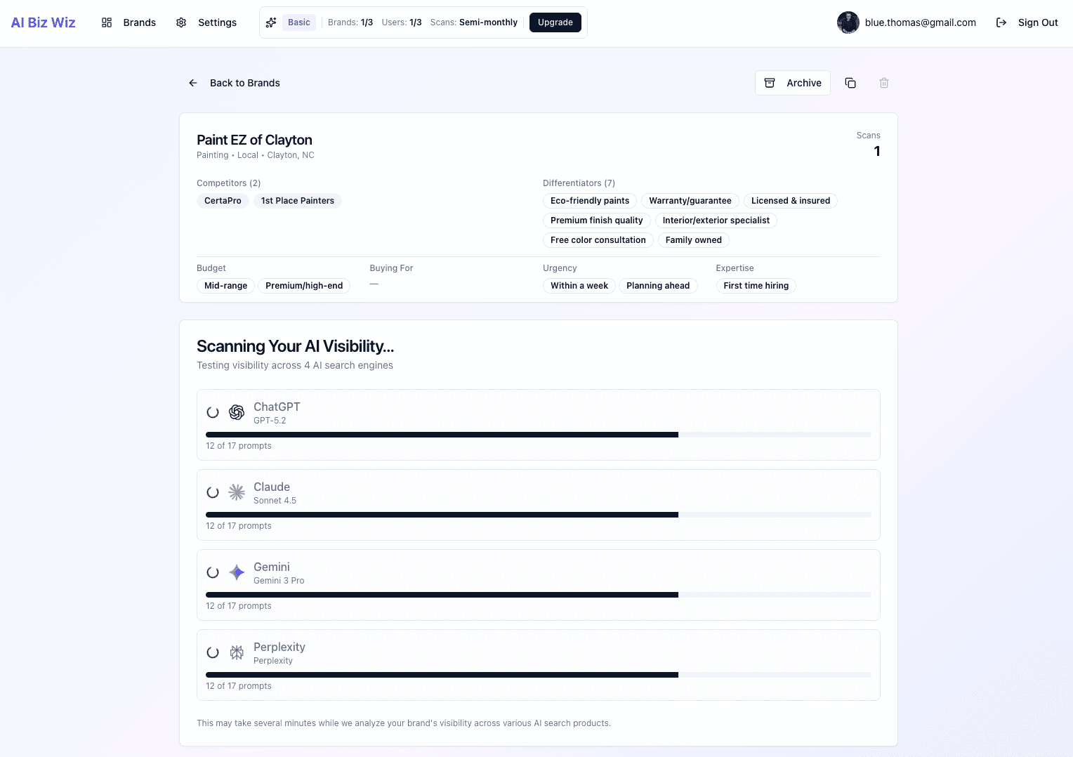 How AI Biz Wiz Works: Running a Visibility Scan