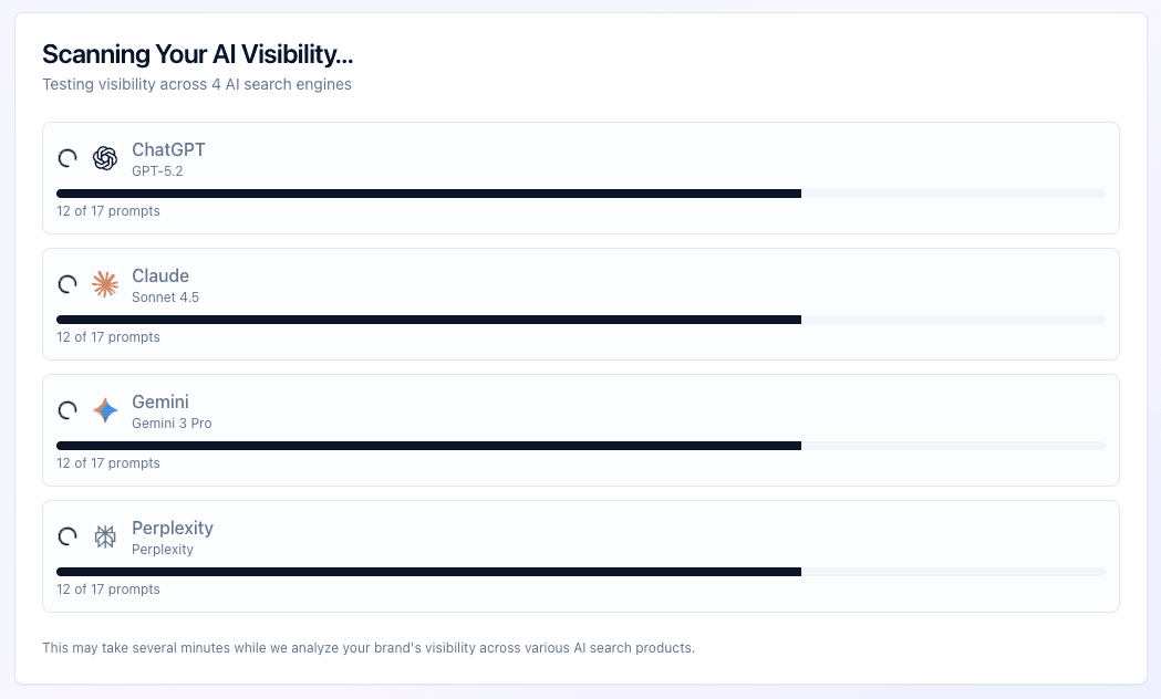 Scan in progress showing real-time status updates